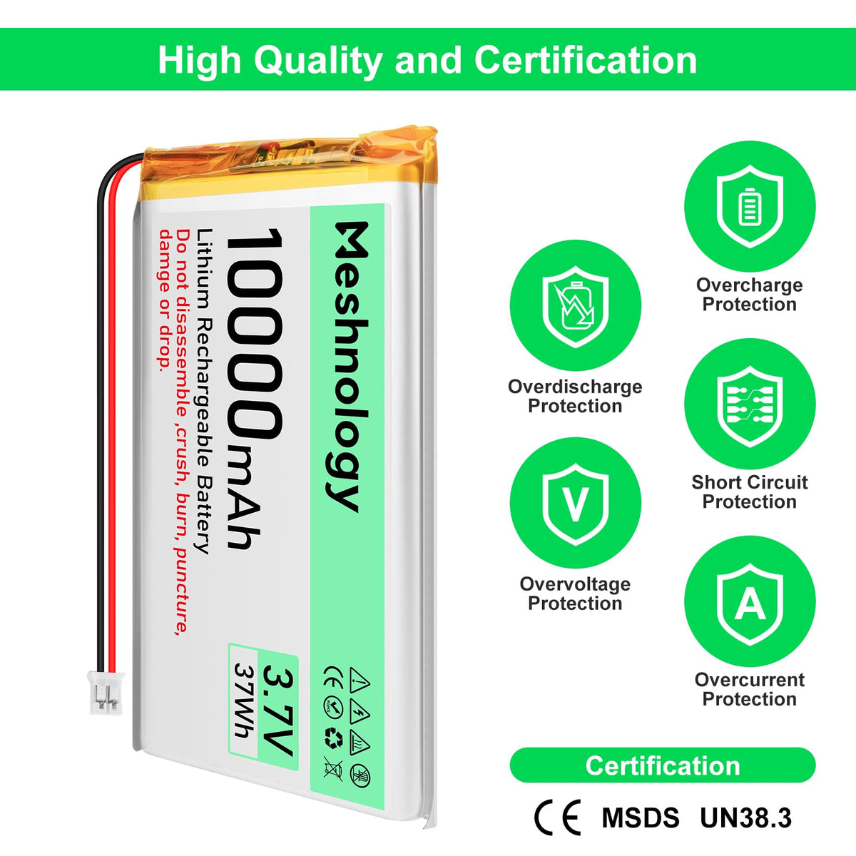 Meshnology USB charger cable safely charges the battery with intelligent protection.