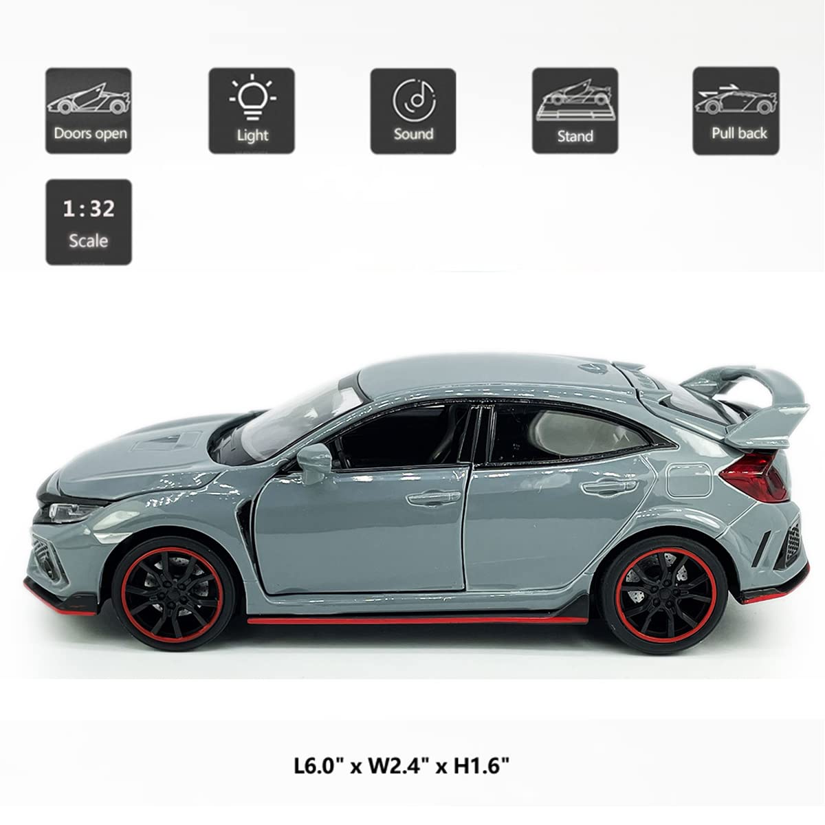 Metanyl Civic Type R diecast viewed from rear for interior detail highlight.