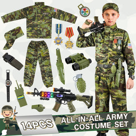 Metemot army costume size chart helps pick the right fit.