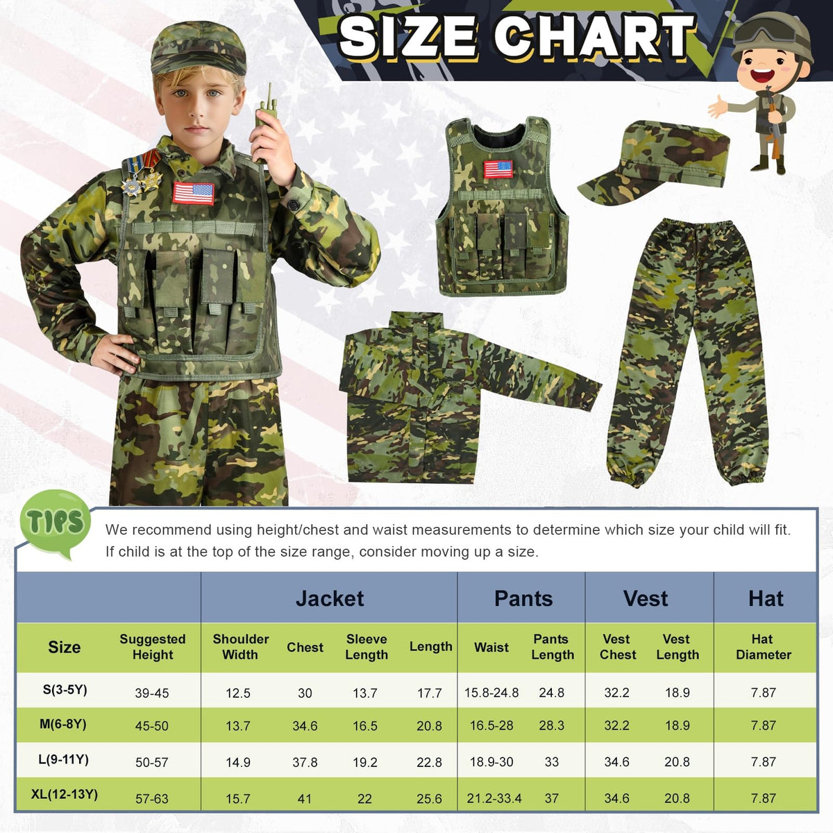 Metemot Kids Army Costume belt provides adjustable waist fit.