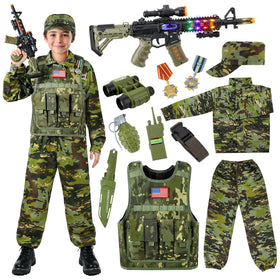 Metemot Kids Army Costume camouflage vest for durable pretend play.