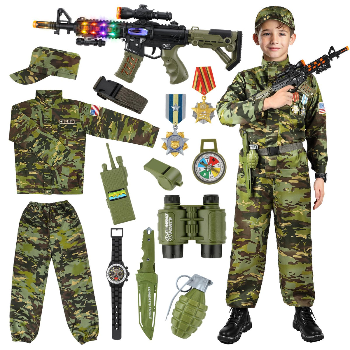 Metemot kids army costume deluxe set for imaginative play and Halloween.