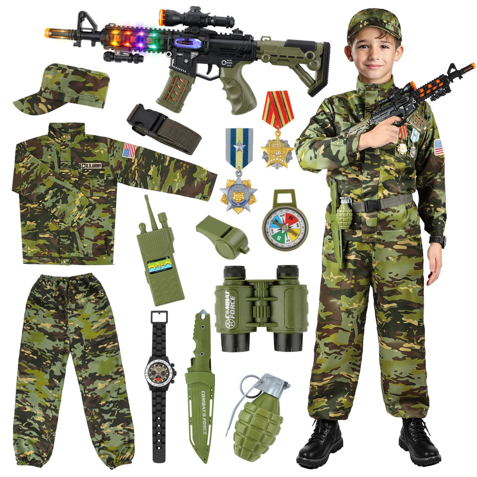 Metemot kids army costume deluxe set for imaginative play and Halloween.
