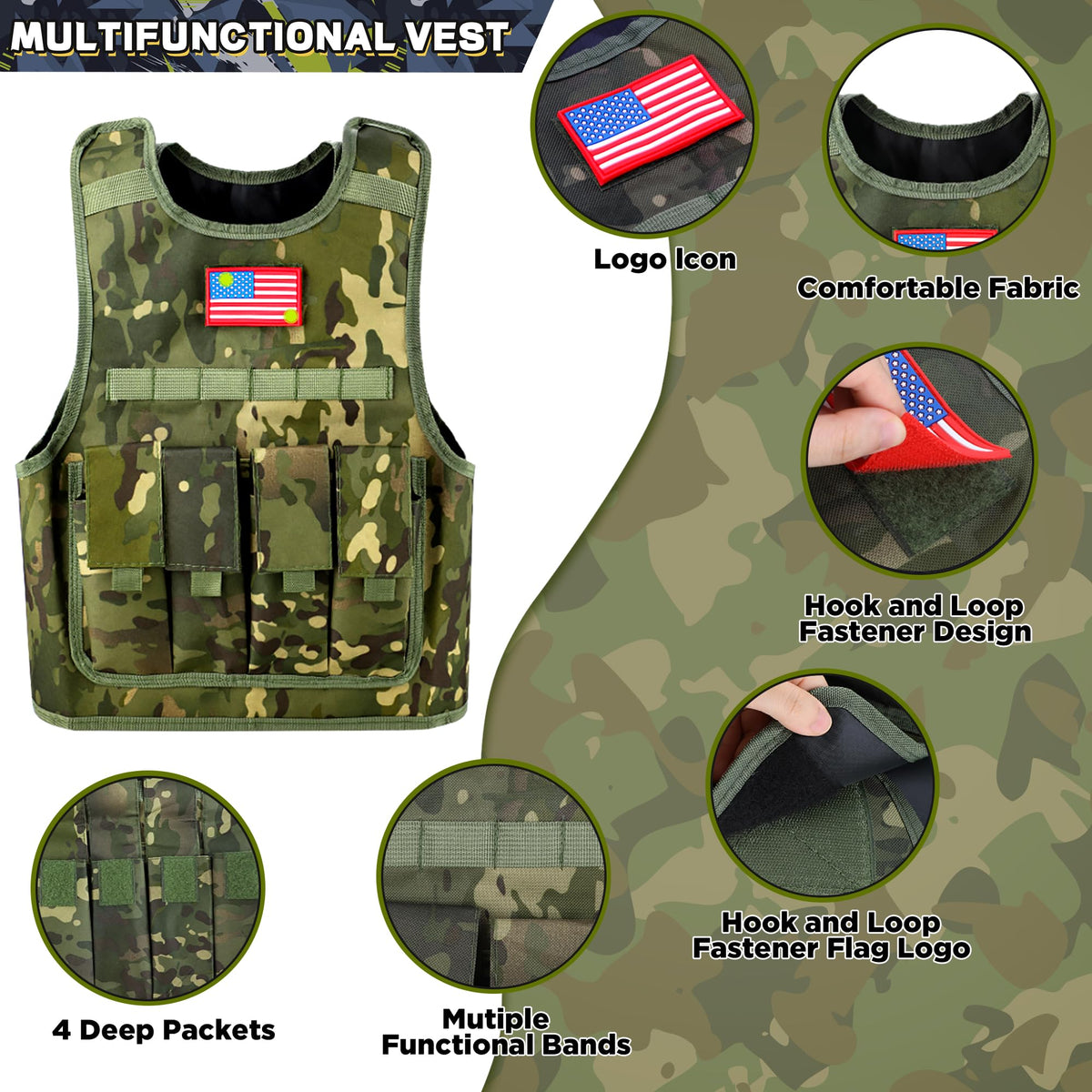 Metemot Kids Army Costume hat completes an authentic soldier look.