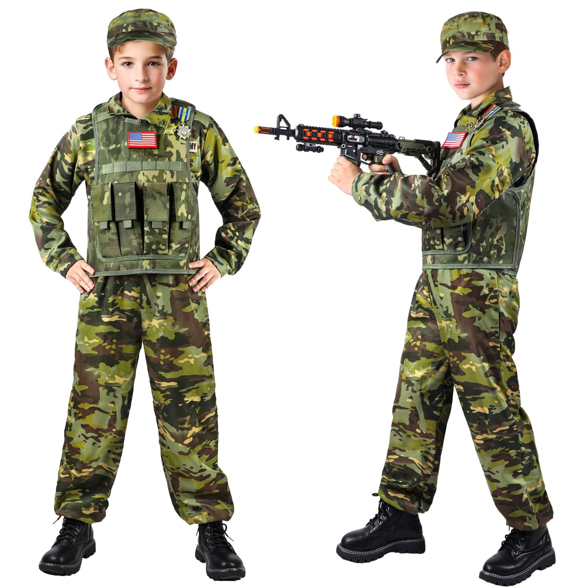 Metemot Kids Army Costume jacket with camouflage pattern for easy layering.