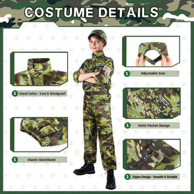 Metemot kids army uniform with camouflage detail for authentic dress-up.