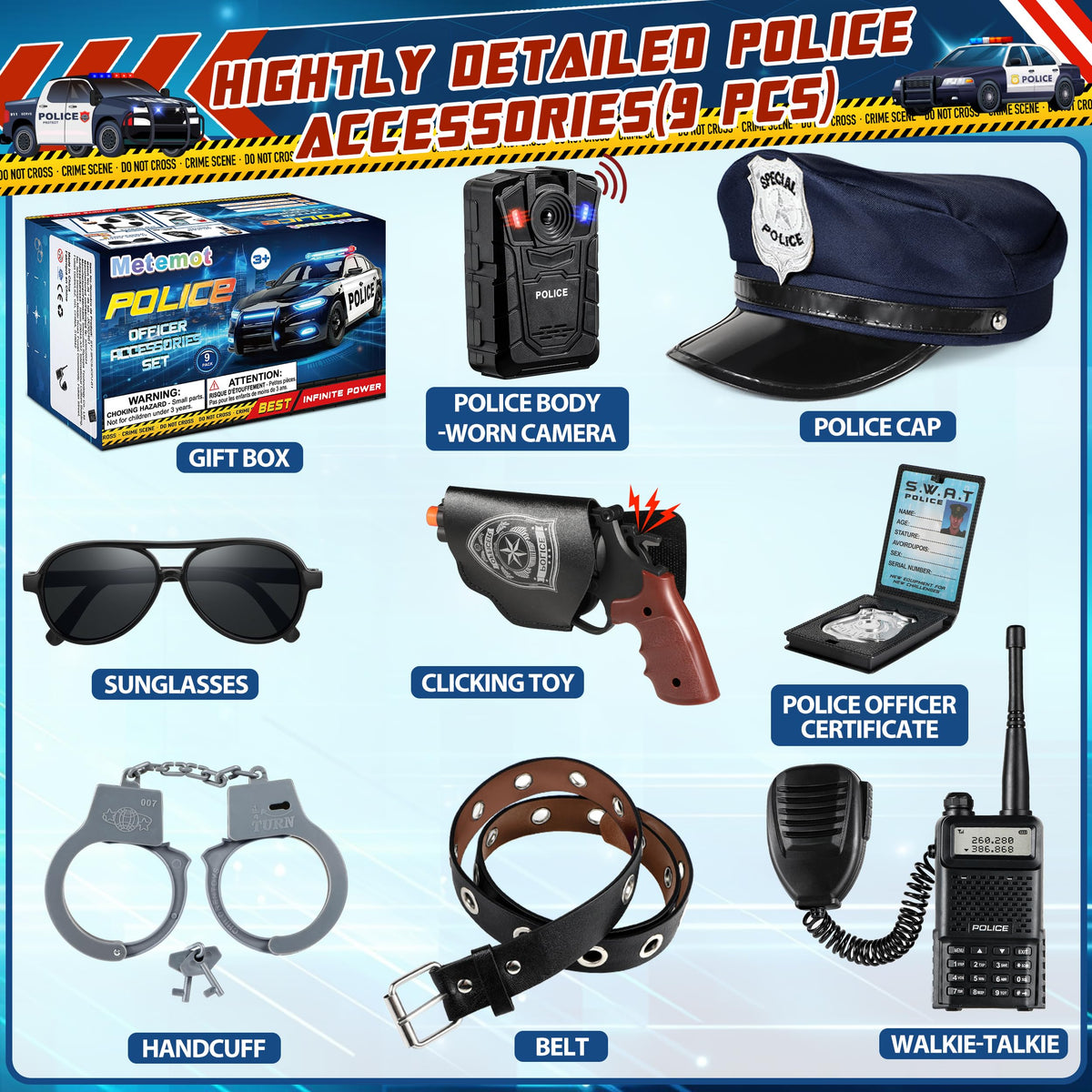 Metemot toy handcuffs with keys for safe pretend scenarios
