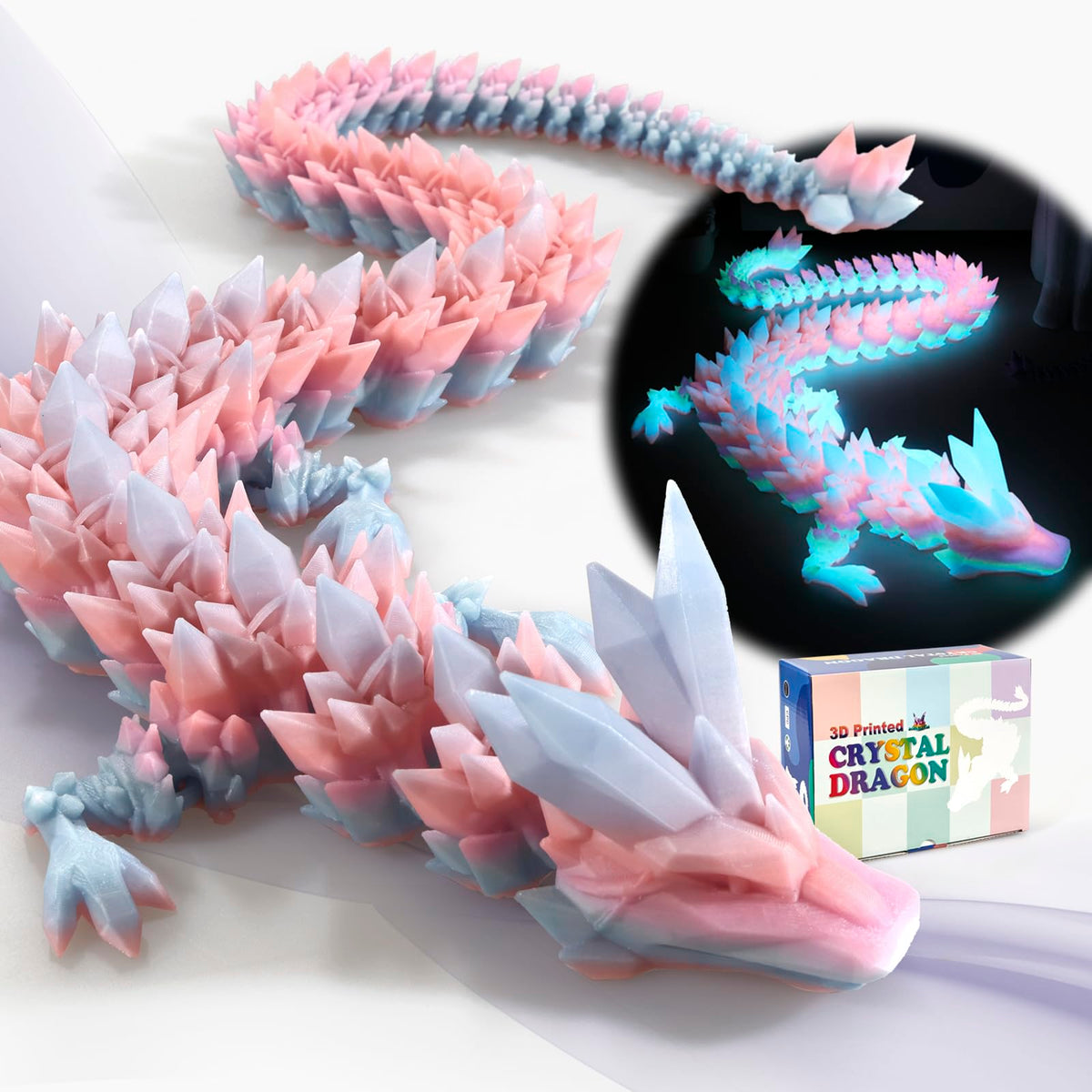 Meturebear 24in 3D dragon figurine in vibrant finish for desk display.