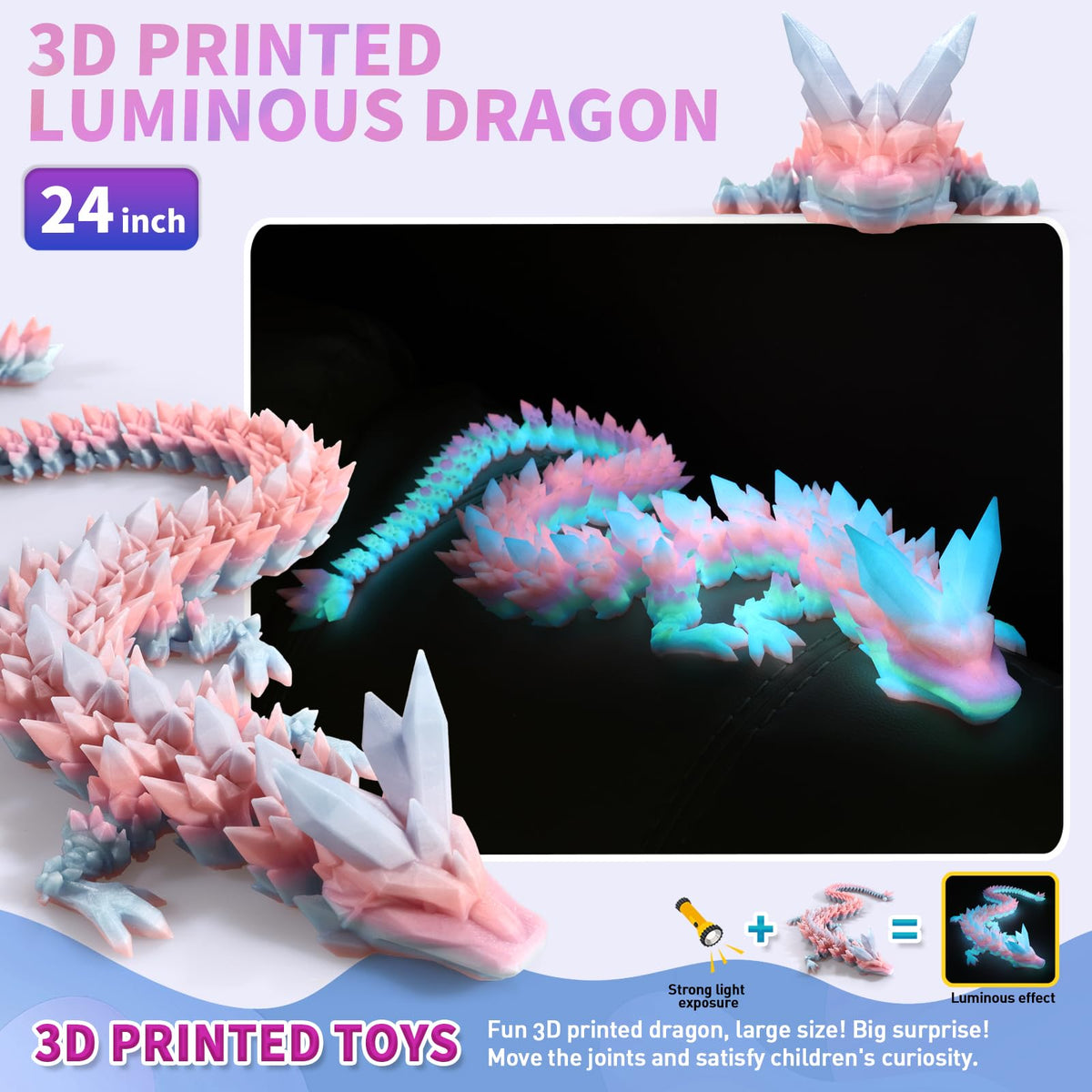 Meturebear 30in 3D dragon figurine with articulated joints for dynamic poses.