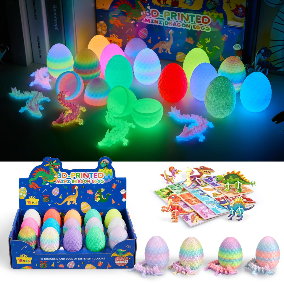 Meturebear dragon egg glow in dark reveals poseable mini dragon after light exposure.