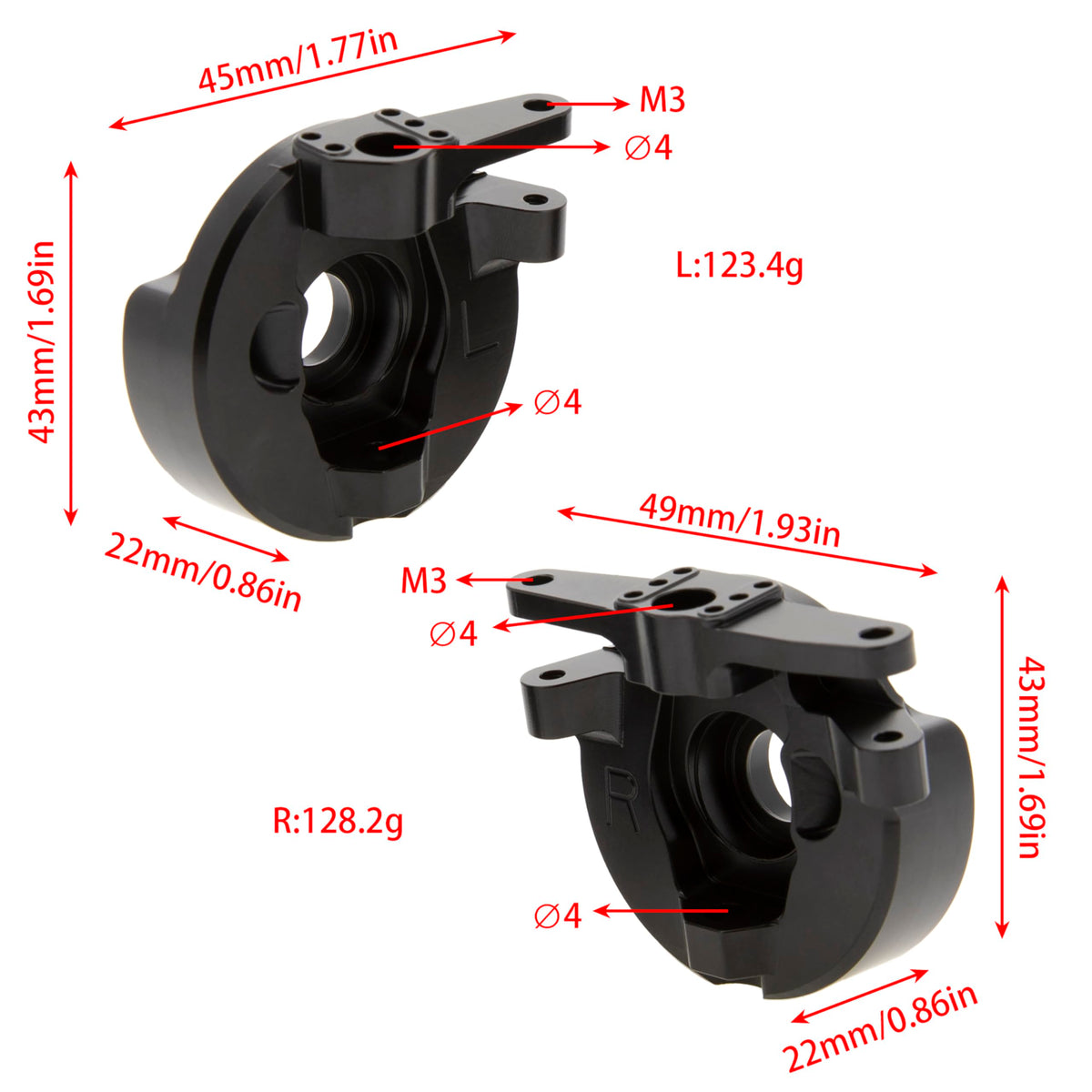MEUS RACING brass steering knuckles show golden edge details for premium look and strength