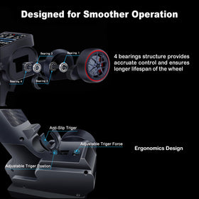 MEUS RACING ME-10B ergonomic wheel and trigger for smoother operation.