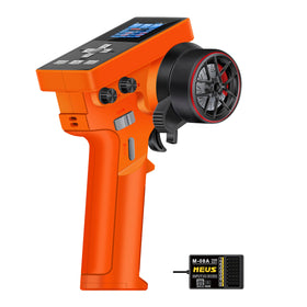 MEUS RACING ME-8B transmitter front view showing ergonomic grip for precise control