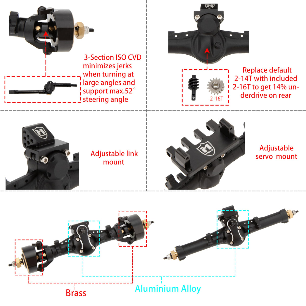 MEUS RACING nylon axle housing highlights flexible, impact-friendly design for rugged off-road trails.