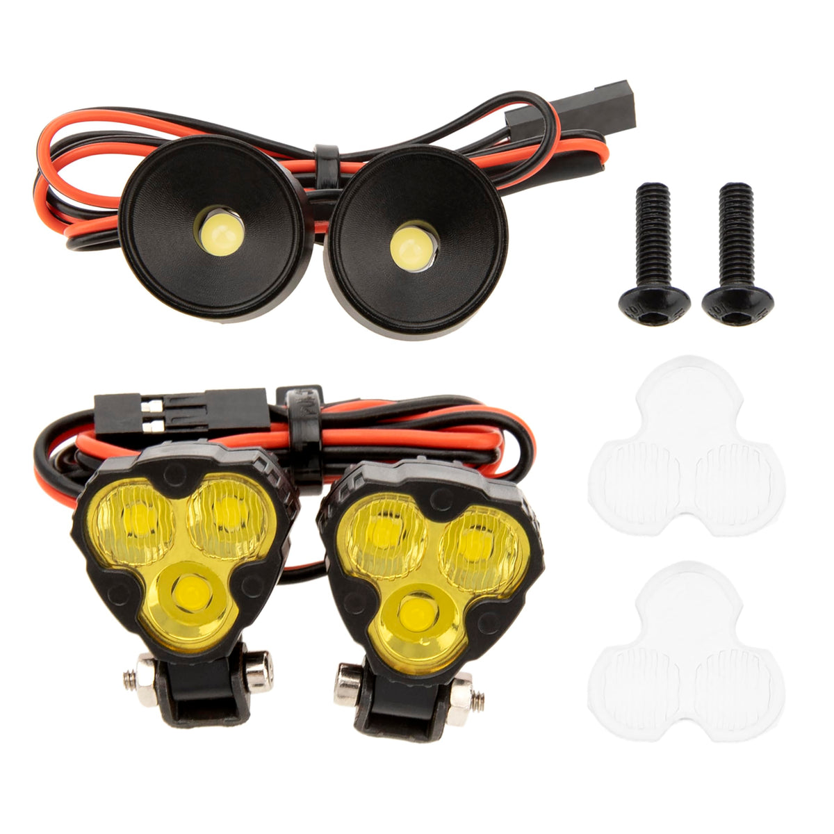 Included spotlights and headlights offer a complete lighting upgrade for 1/10 RC crawlers.