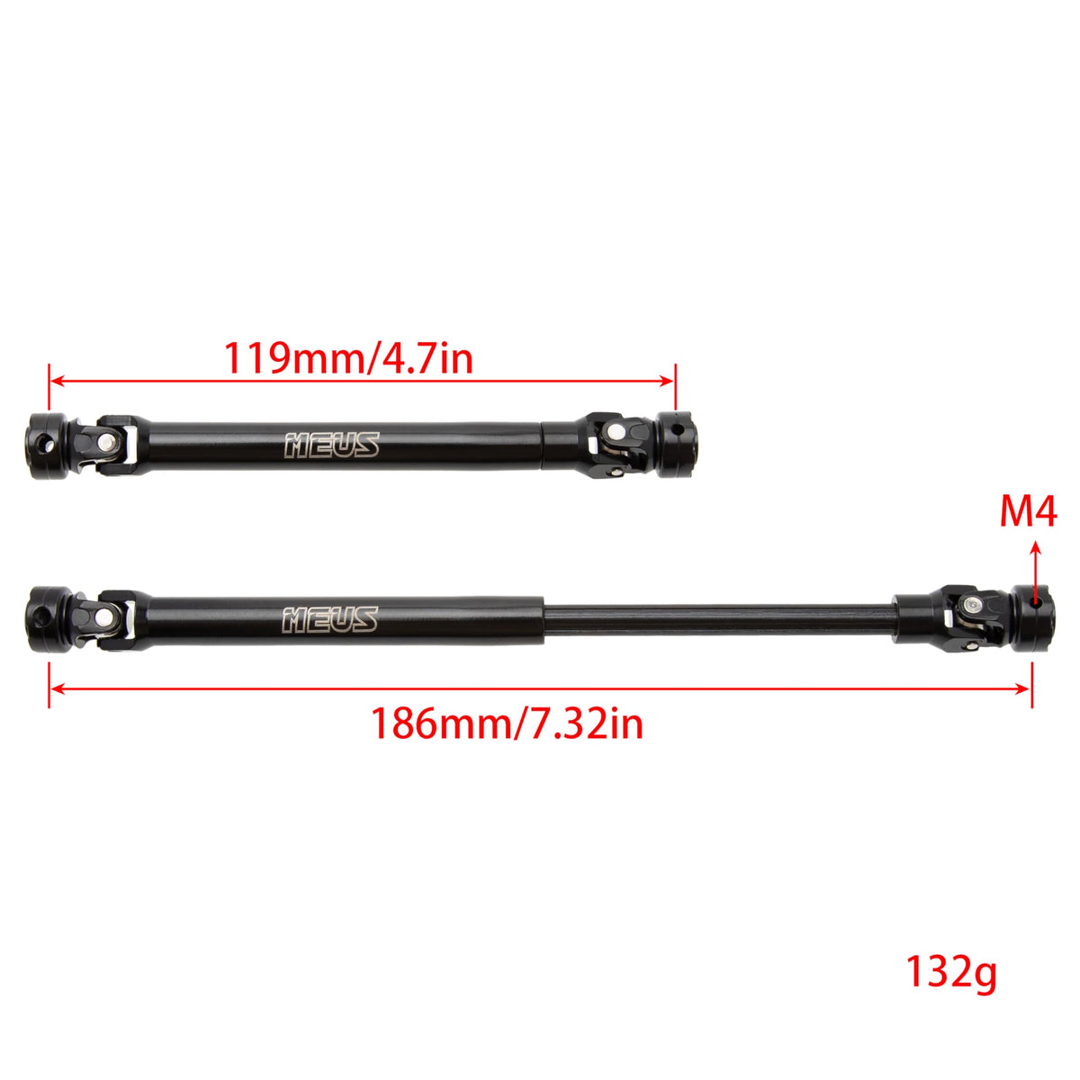 MEUS RACING SCX10 driveshaft side profile shows robust build