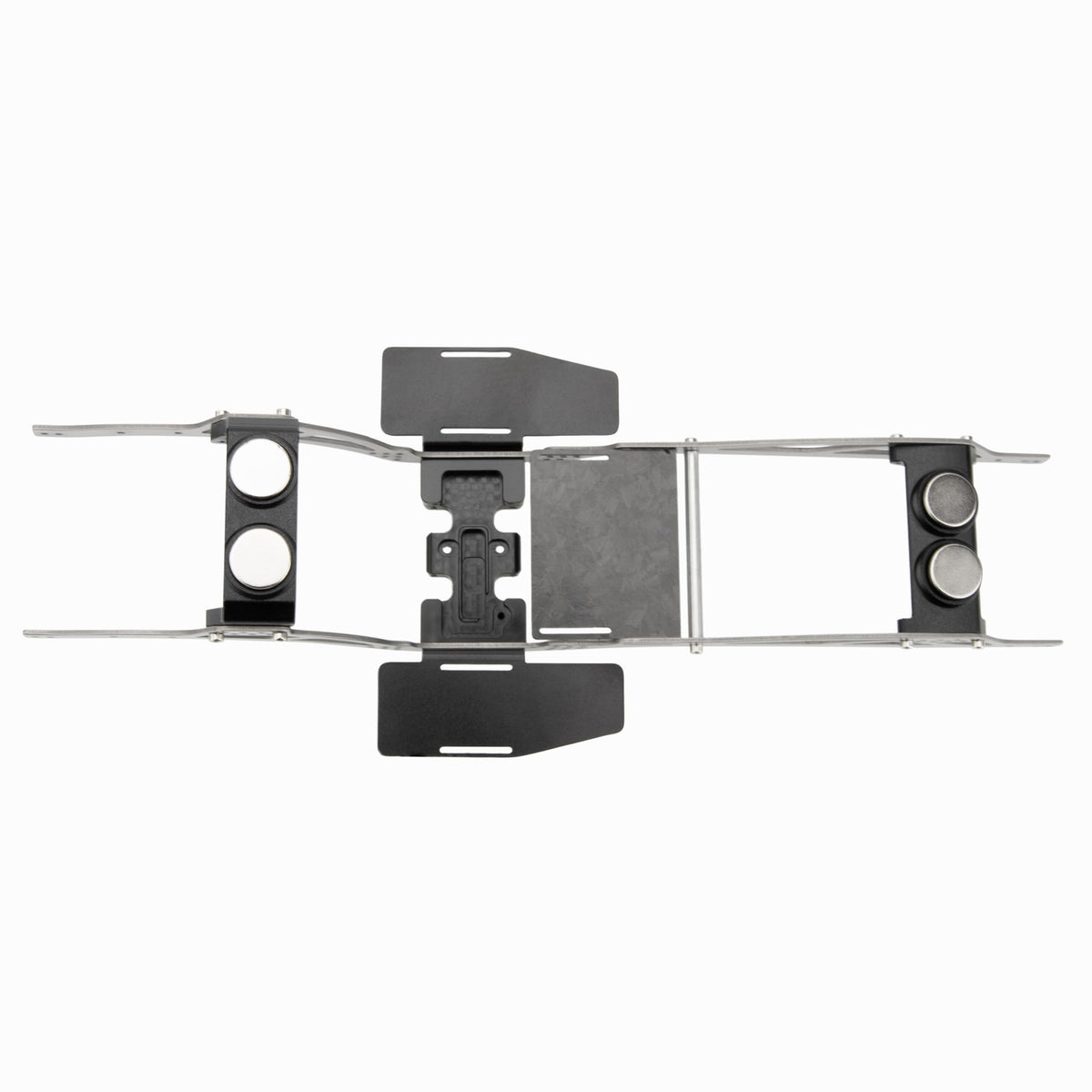 MEUS RACING SCX24 LCG chassis top view shows streamlined design for balanced handling.