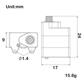 MEUS Racing coreless servo top view showing compact brass body for Axial SCX30