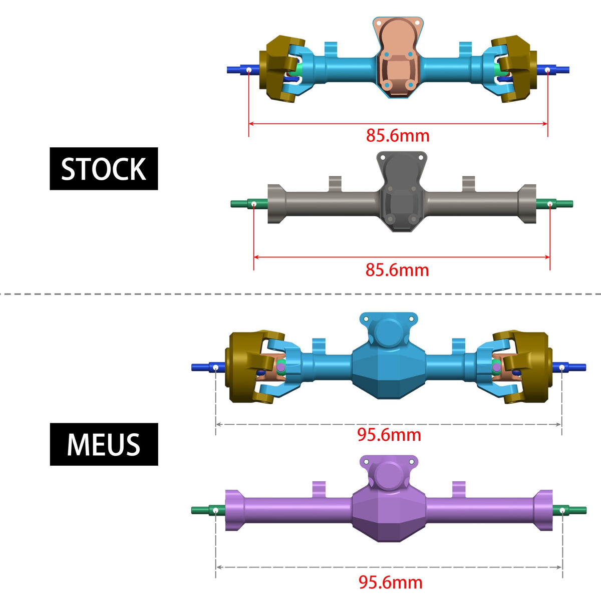 Meus Racing underdrive rear gear 2-16t option for gear flexibility