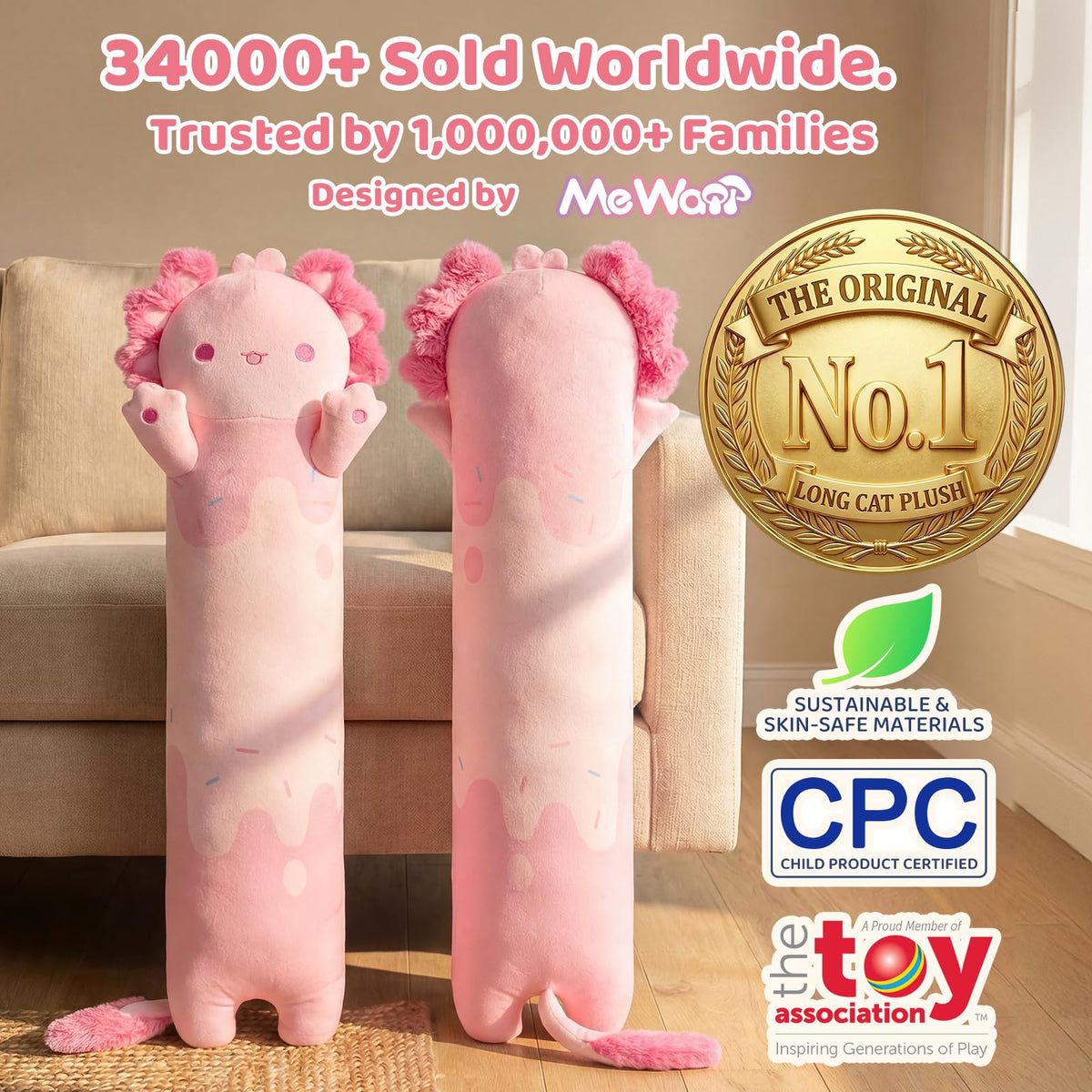 Mewaii axolotl plush 90 cm offers ample support for lounging and sleep