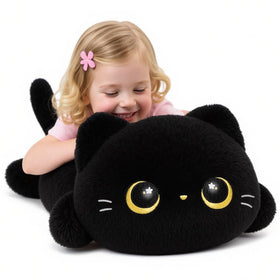 Mewaii black cat plush pillow 20inch for cozy hugs and naps.