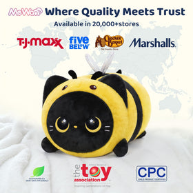 Mewaii cat bee plush face detail highlights expressive features for kids.
