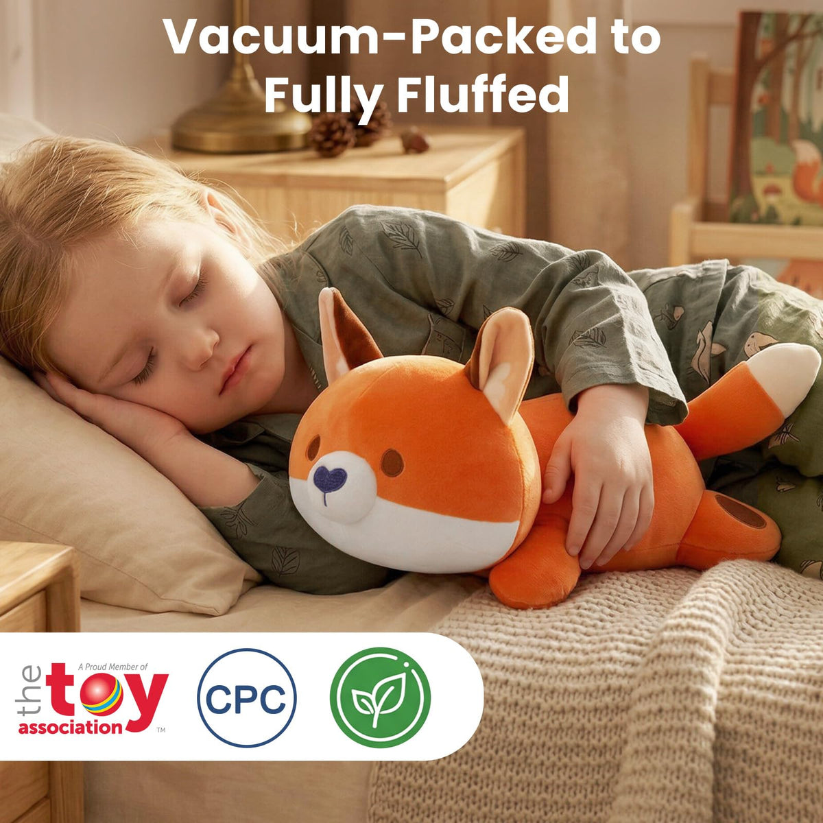 Mewaii fox plush sitting pose, a charming cuddle buddy for kids' rooms