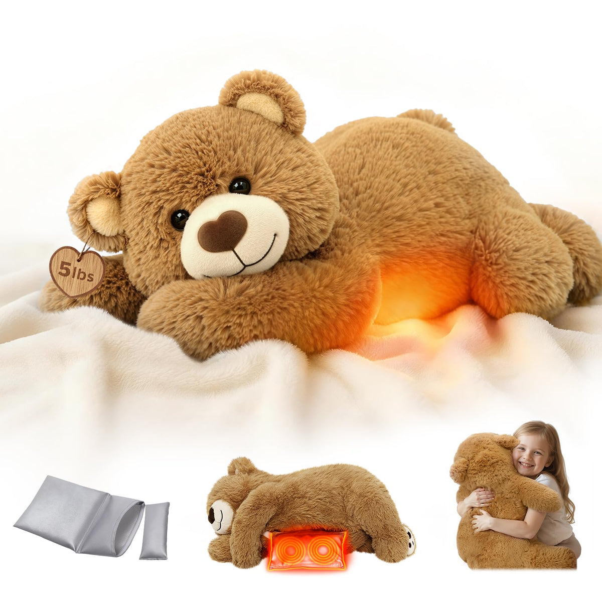 Mewaii heated weighted bear plush, 23inch, ideal for cozy year-round hugs.