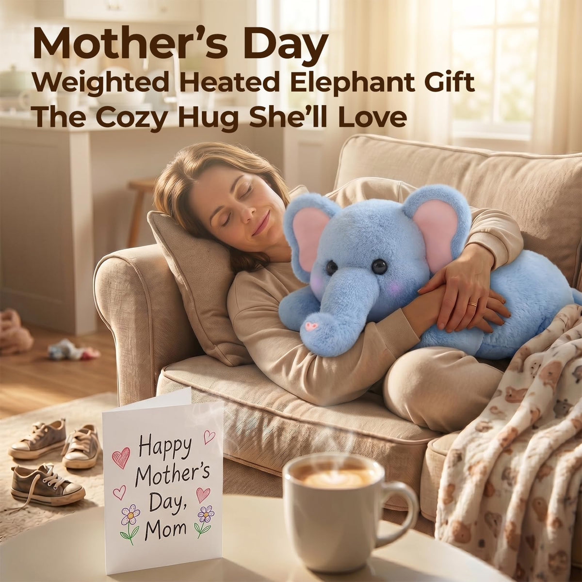 Mewaii plush on a sofa demonstrated as a year-round comfort companion.