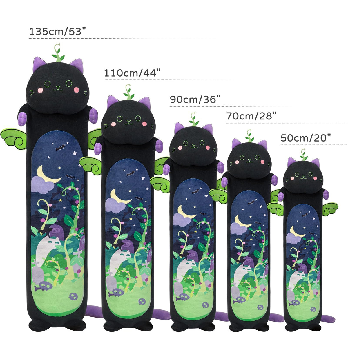 Mewaii long cat plush 135cm in soft fabric for full-body comfort.