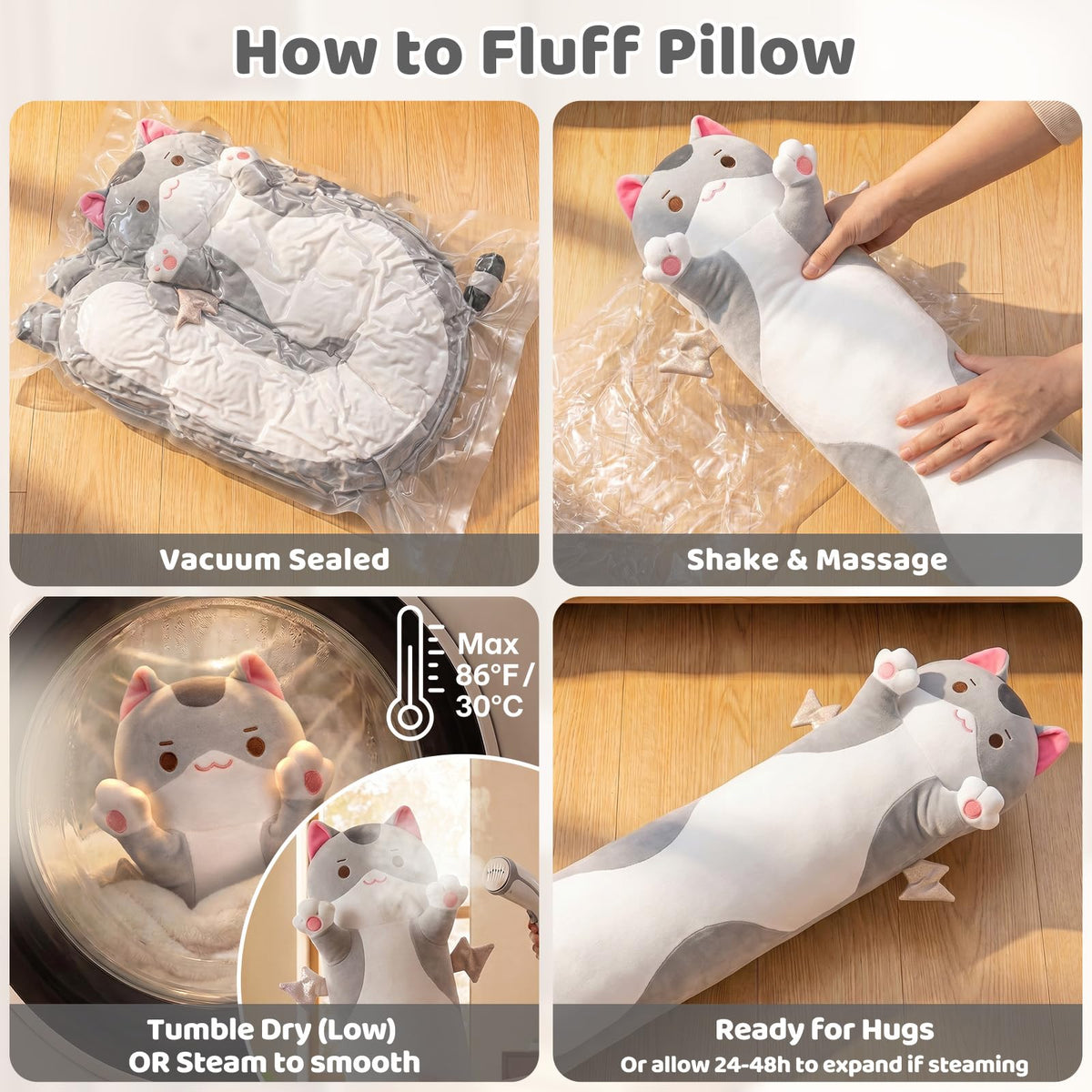 Mewaii Long Cat Plush hugged by a child during play