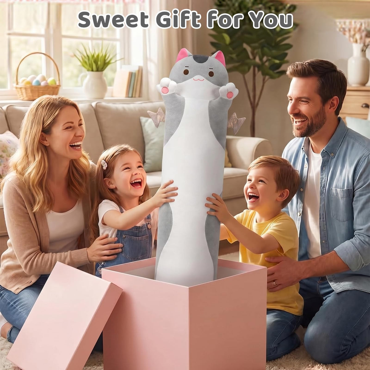 Mewaii Long Cat Plush friendly face boosts mood