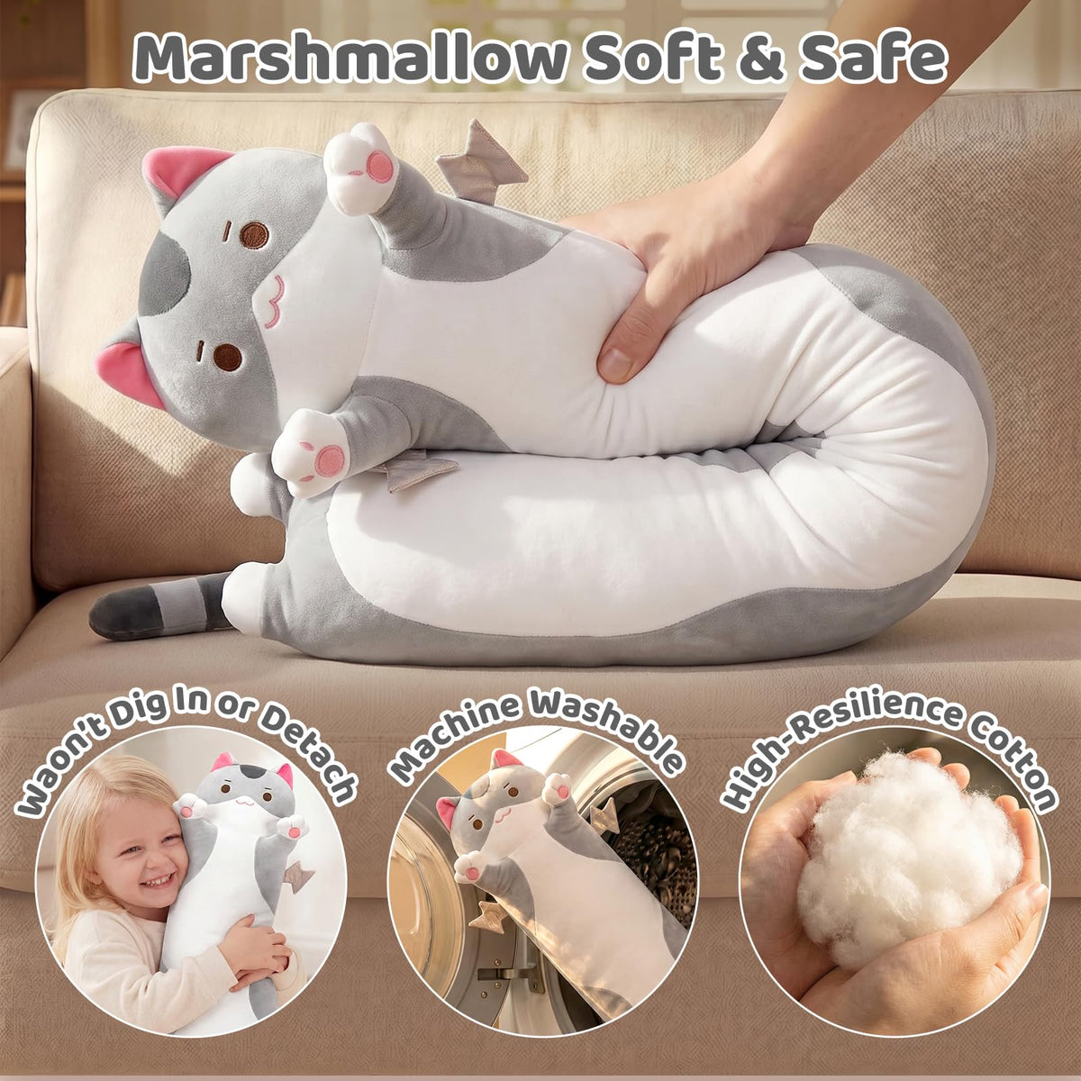 Mewaii Long Cat Plush night-time comfort buddy