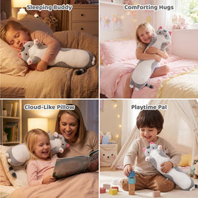 Mewaii Long Cat Plush on sofa provides lumbar support