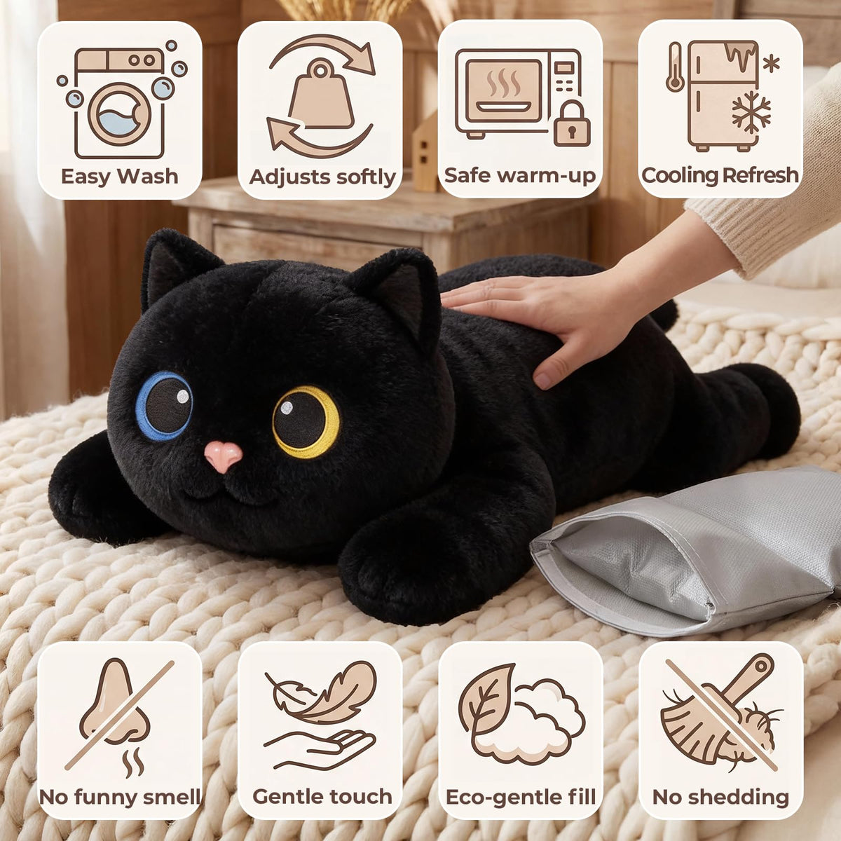 Mewaii weighted cat plush bead-filled limbs provide gentle support