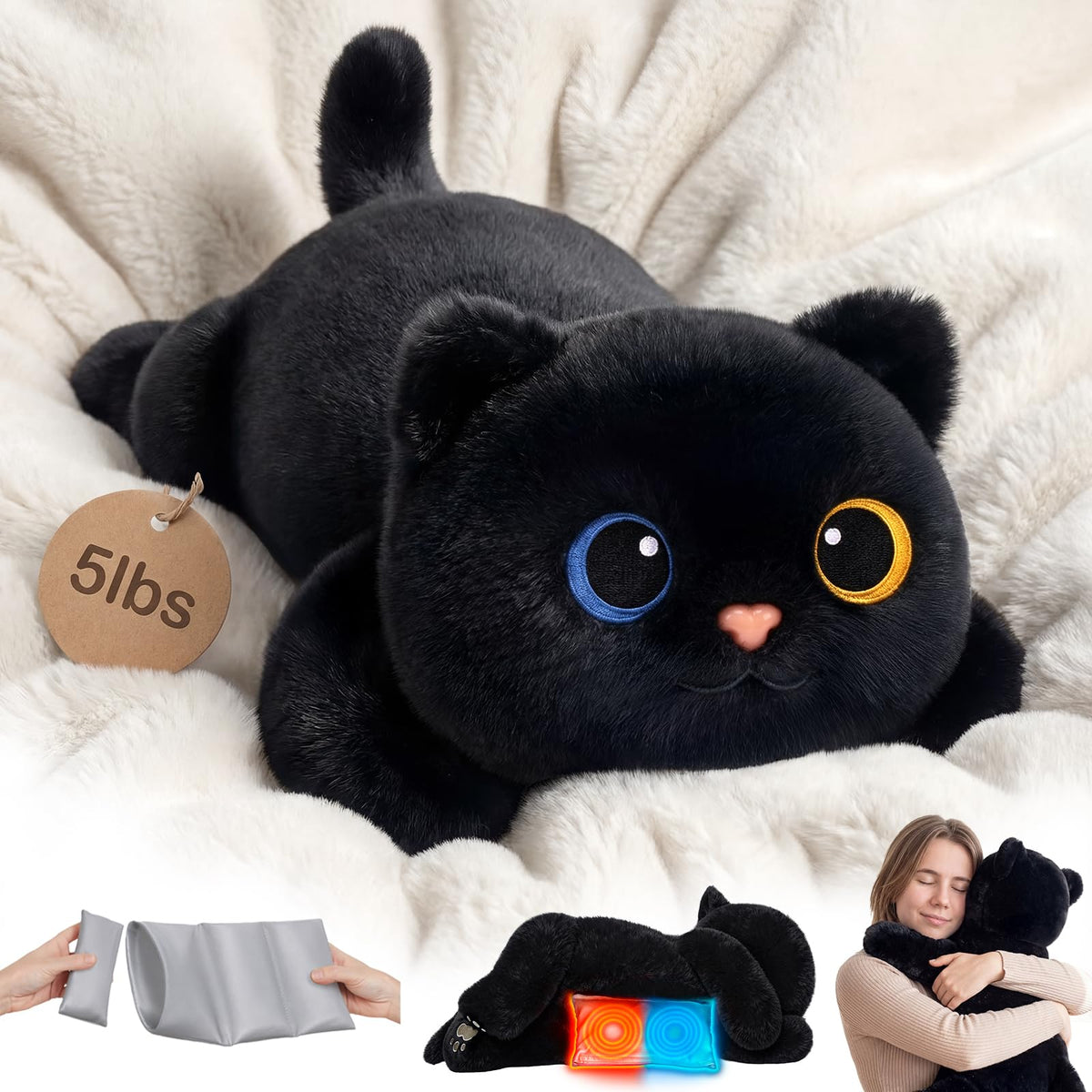 Mewaii weighted cat plush front view with balanced 5 lb hug