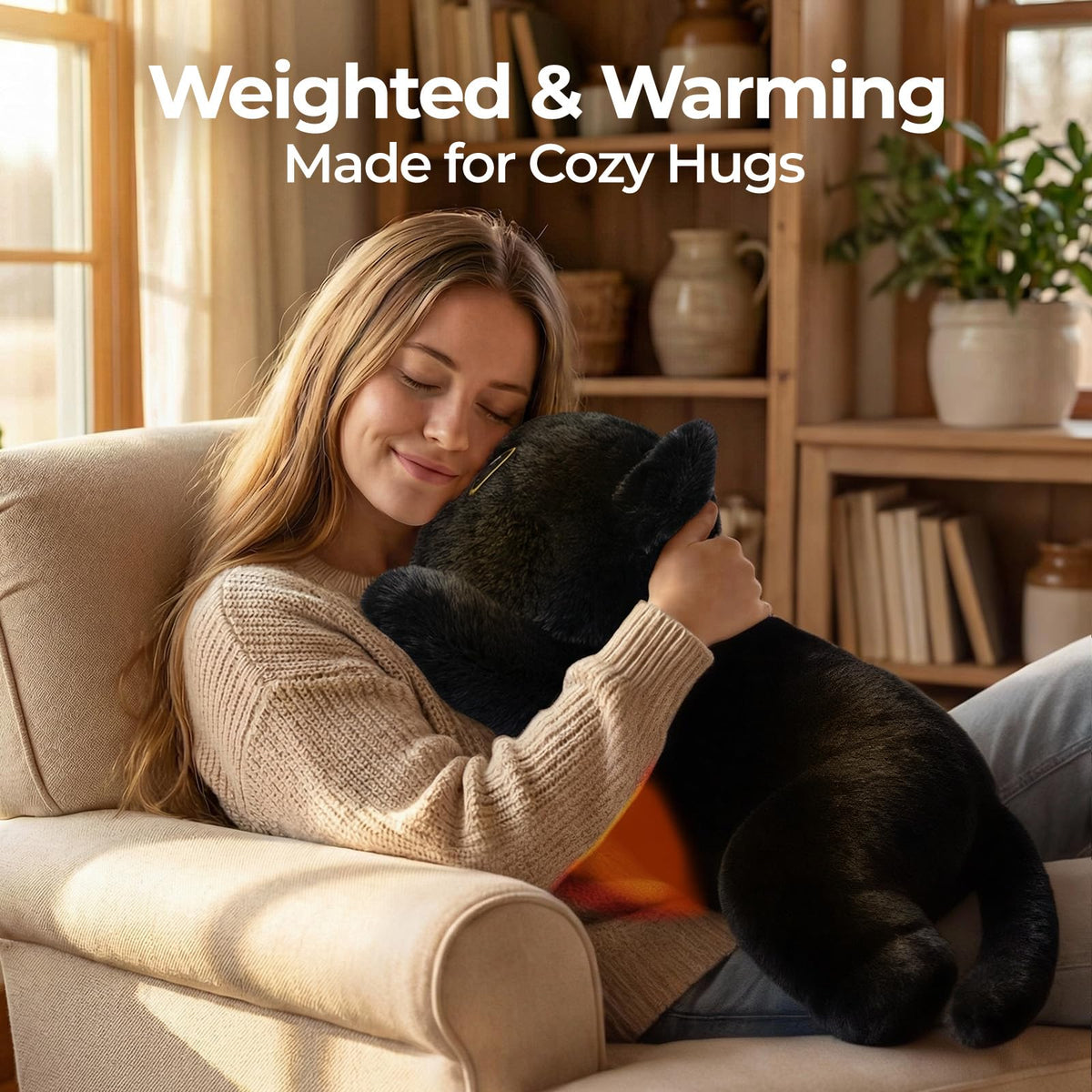 Mewaii weighted cat plush with removable heating pad for warmth