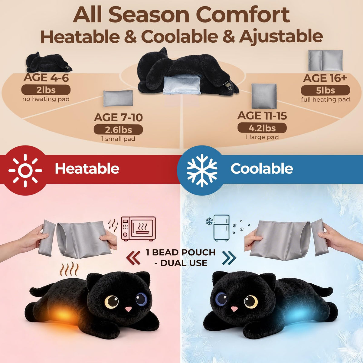 Mewaii weighted cat plush ultra-soft cotton fabric for comfort