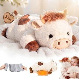 Mewaii weighted cow plush with removable heating pad for warm hugs