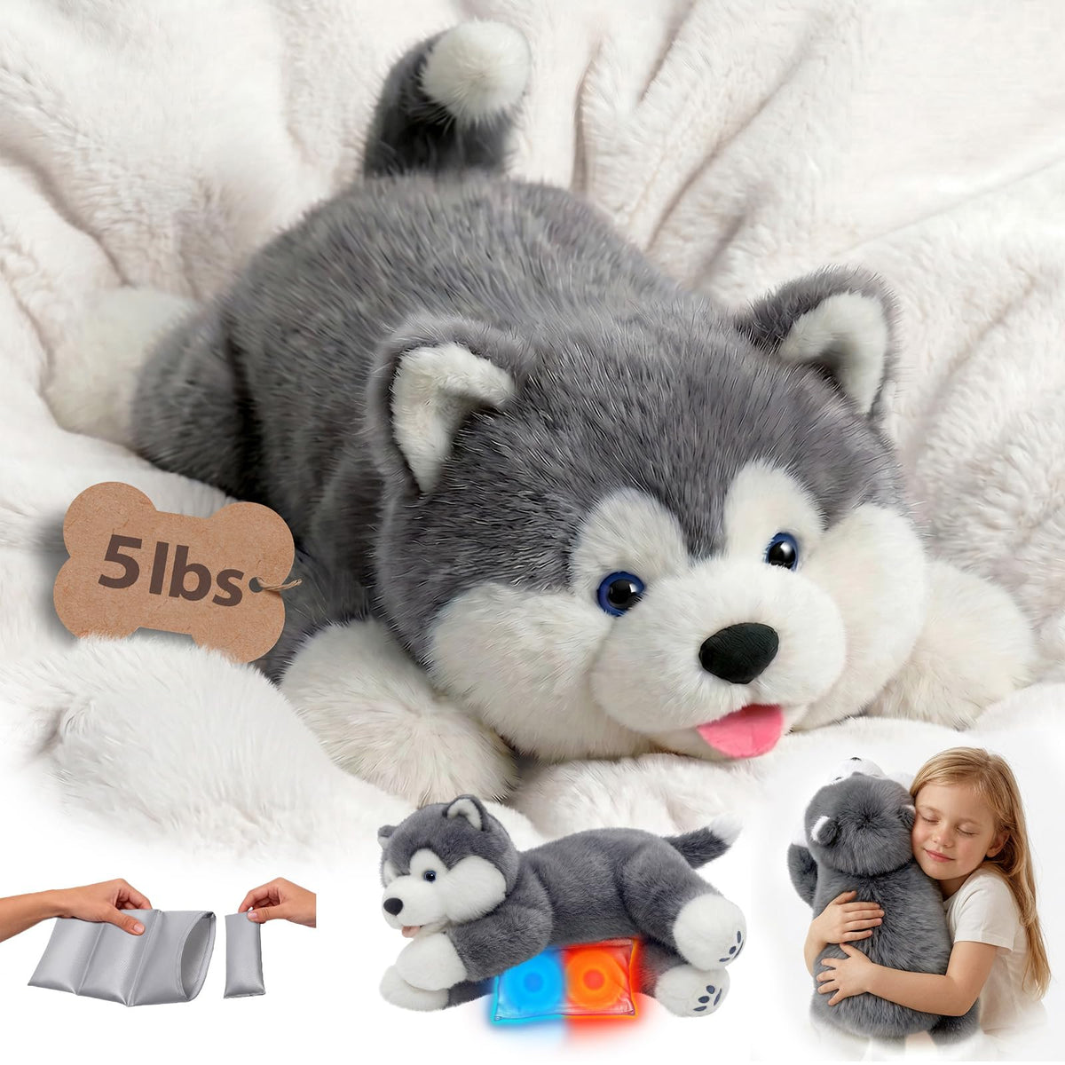 Mewaii weighted dog plush with full-body design for comforting hugs on the couch.