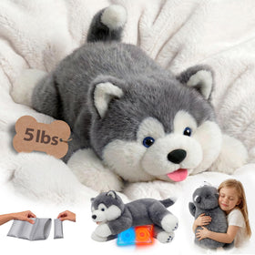 Mewaii weighted dog plush with full-body design for comforting hugs on the couch.
