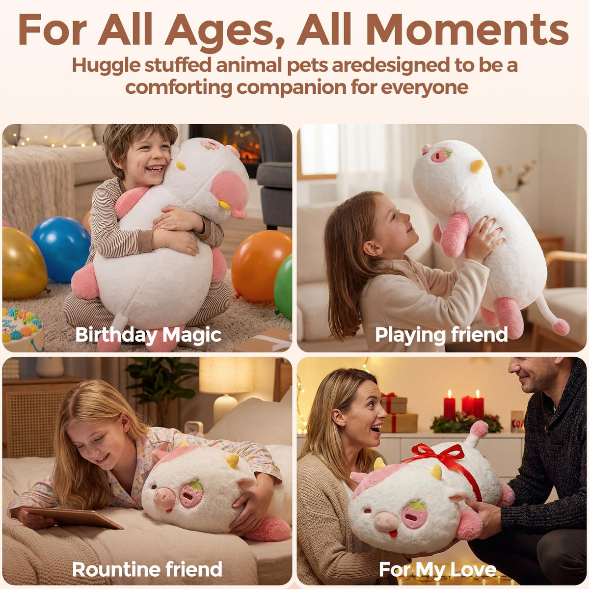 Mewaii weighted strawberry cow plush ready for care on delicate wash cycle.