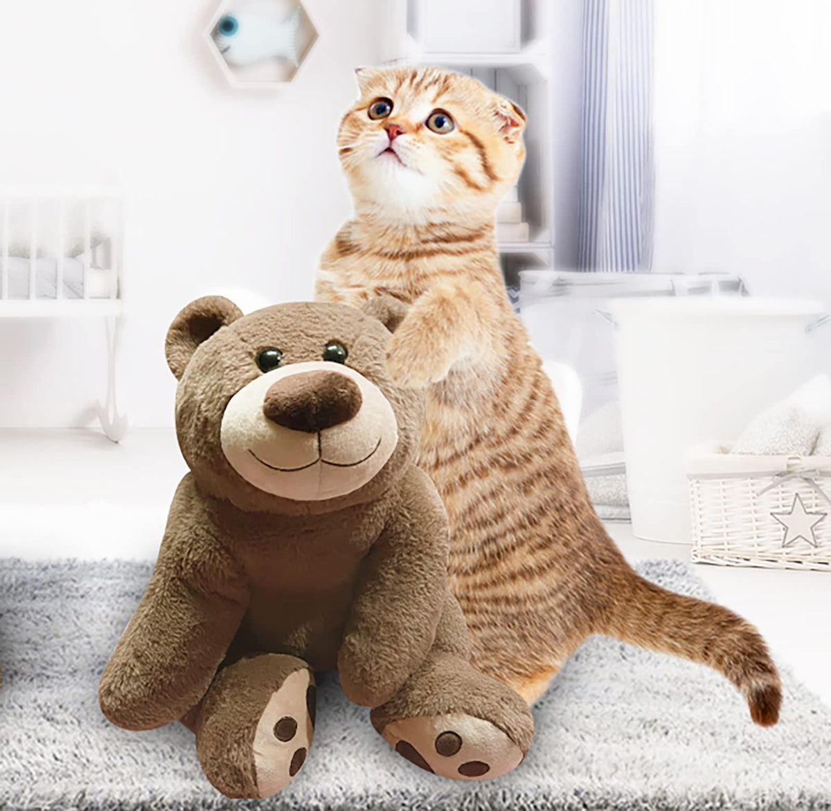Mewkou 24-inch weighted bear used as a cozy pillow on bed or couch.