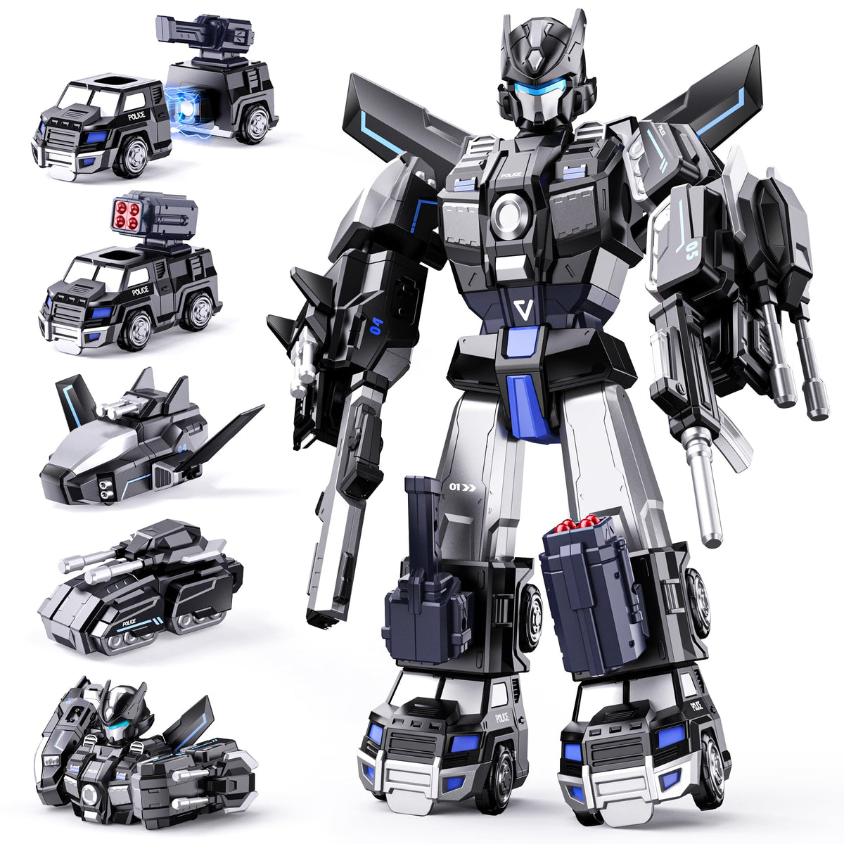 MEWOCHEE five-in-one transform toy police vehicle for imaginative play