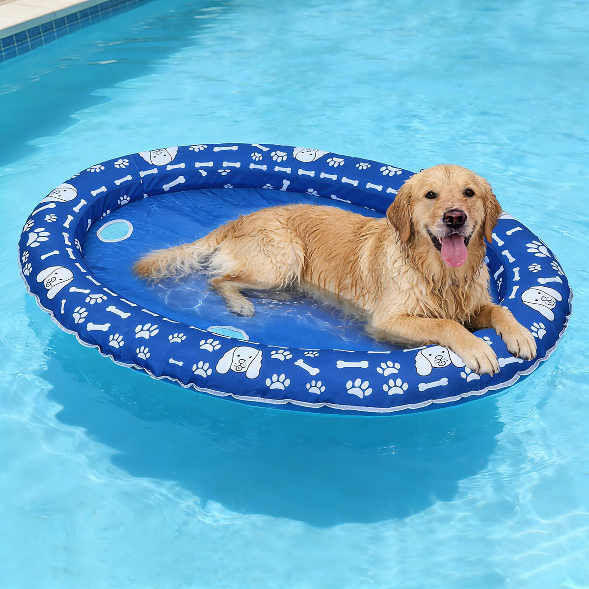 Mewtogo anti-tear oxford dog pool float 63in, durable pool companion.