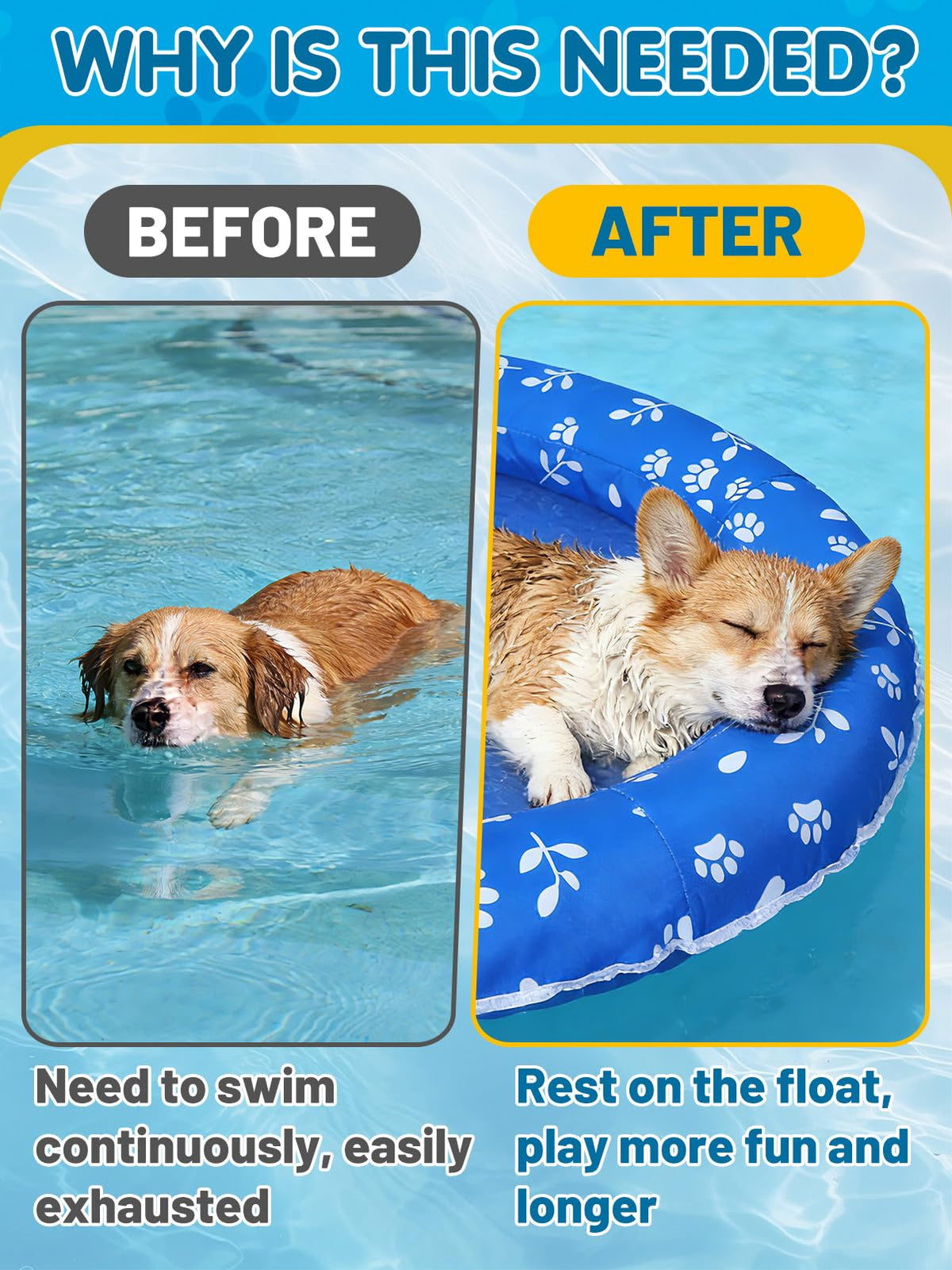 MEWTOGO dog float with four water-flow holes keeps dogs cool and balanced.