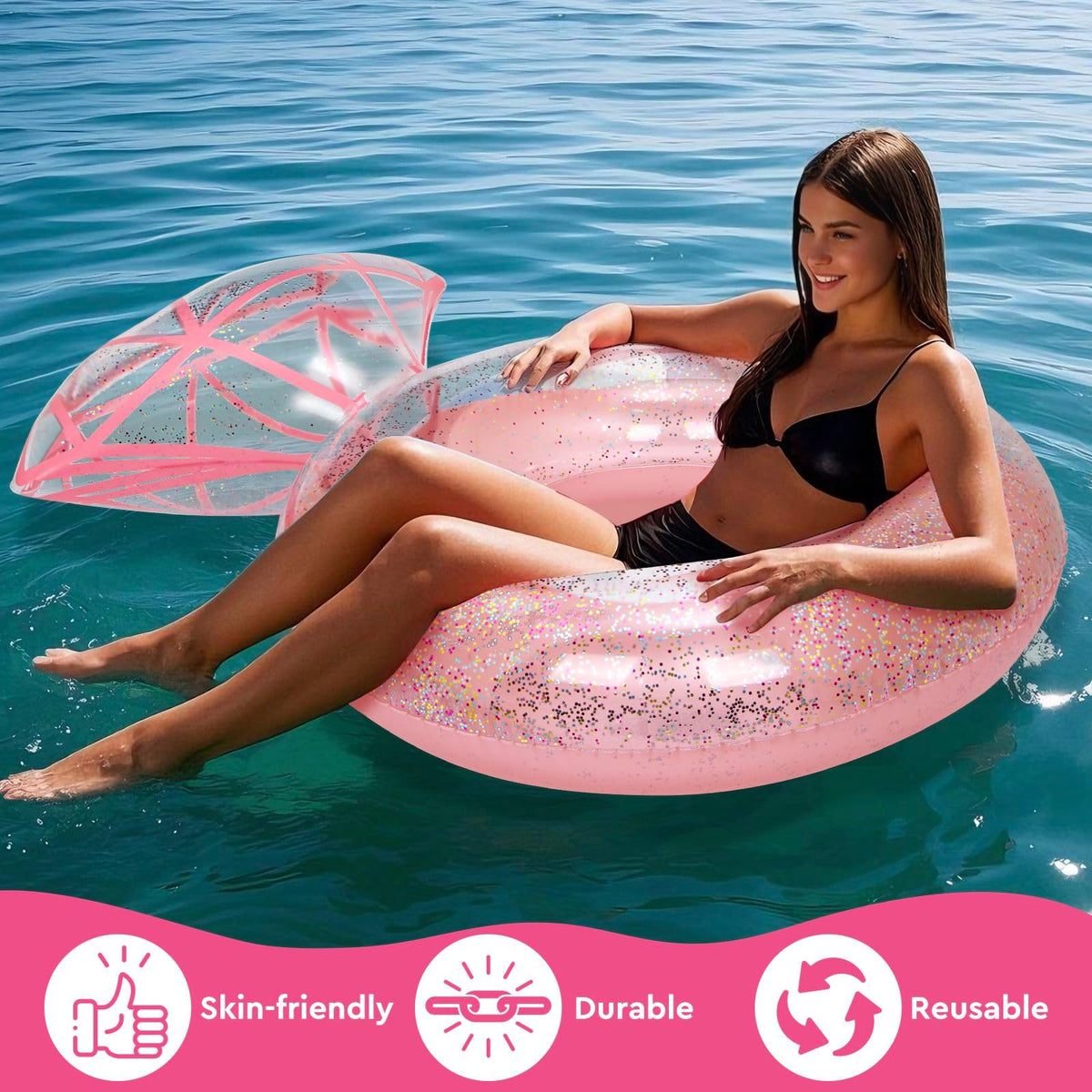 MewVeer inflatable diamond ring features a 14-inch inner diameter