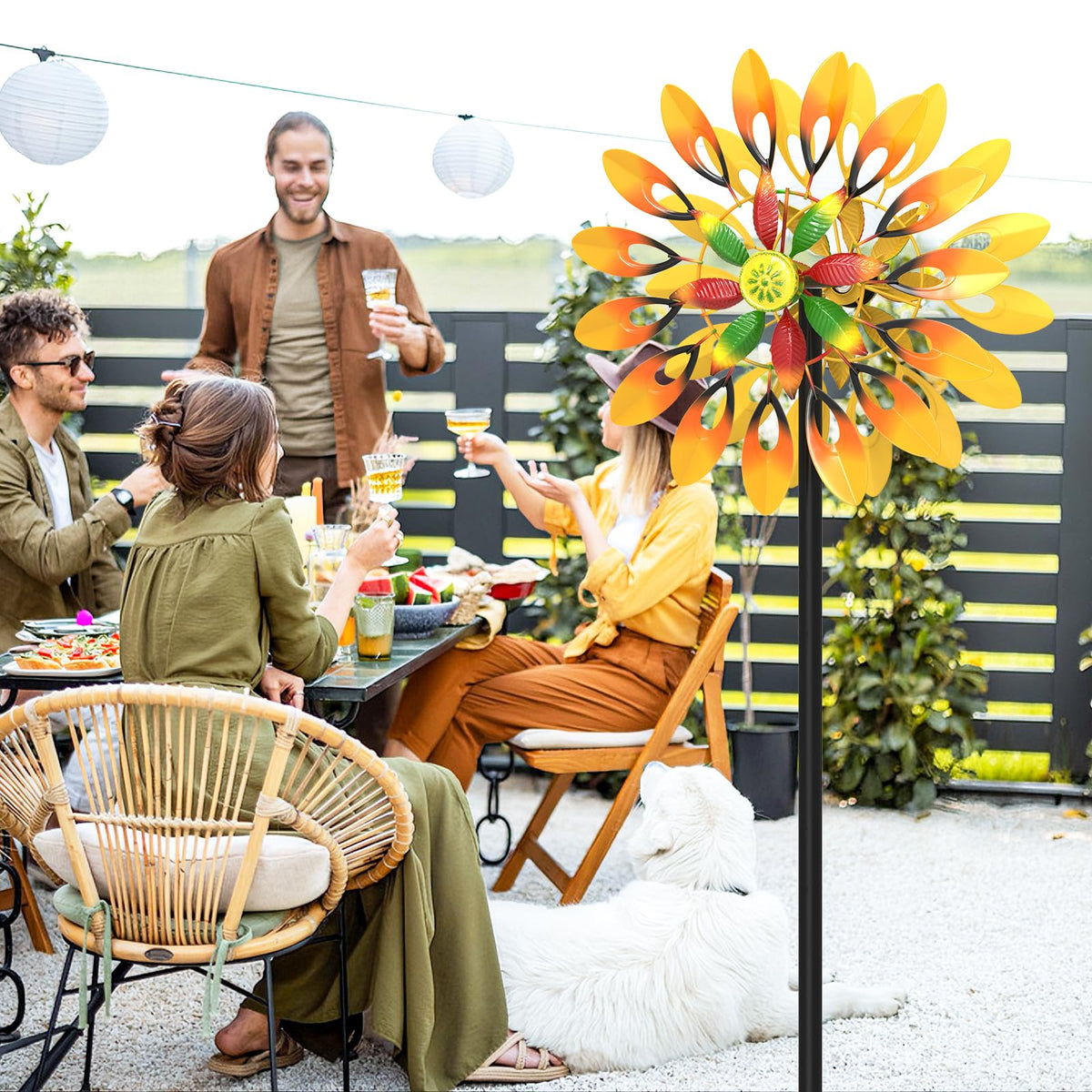 MeyRolizn sunflower wind spinner creates eye-catching garden decor in sunlight.