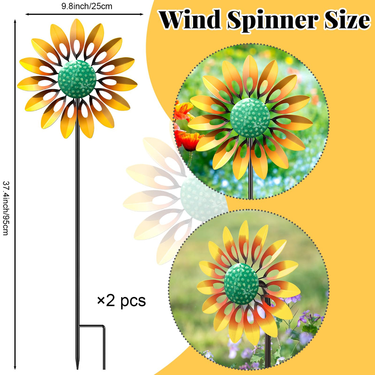MeyRolizn sunflower wind spinner metal blades spin smoothly.