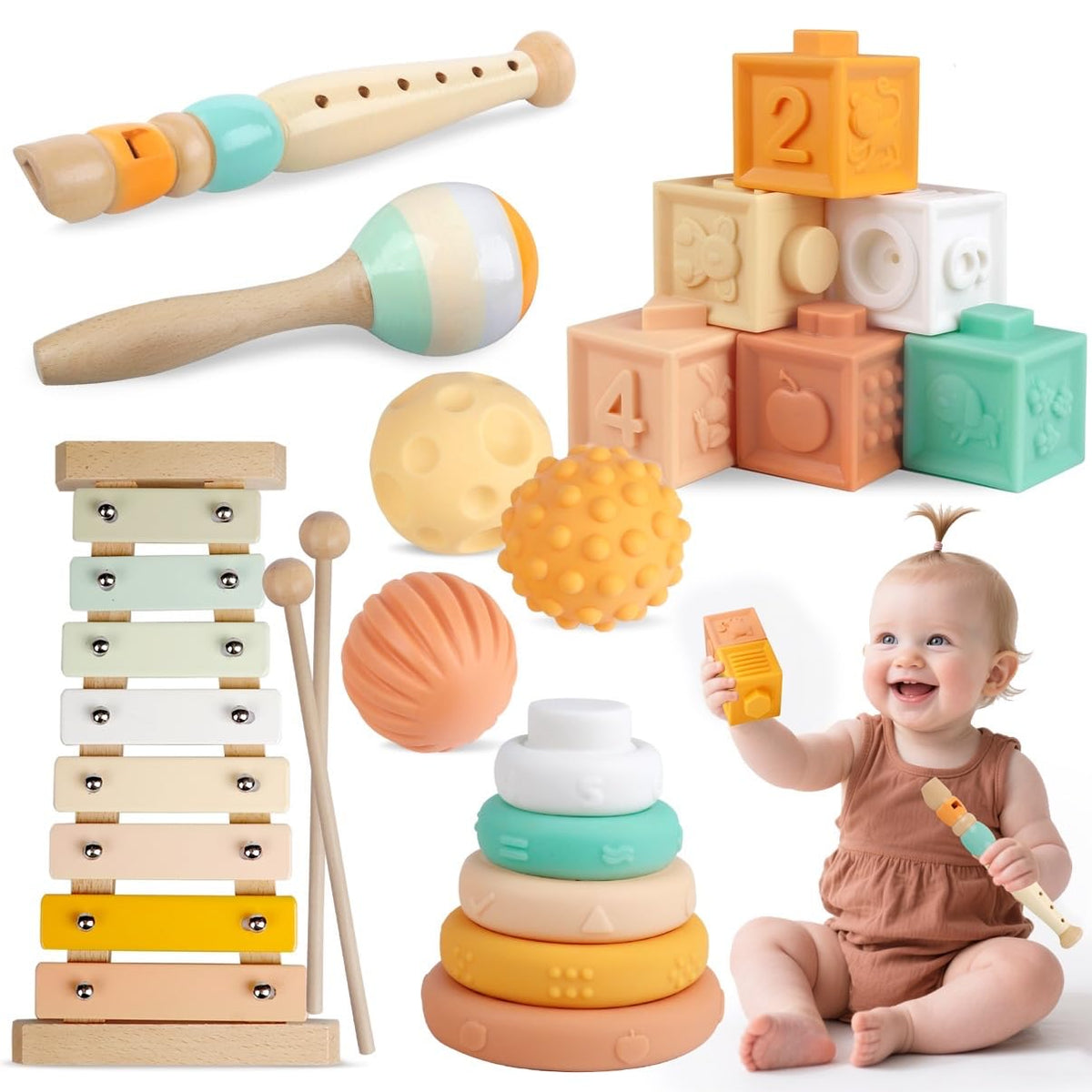 Meytccve 6-in-1 baby toy set stacking blocks for growing toddlers